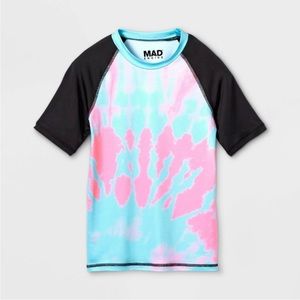 Mad Engine Boys' Fortnite Tie-Dye Rash Guard Swim Shirt XXL Pink Blue